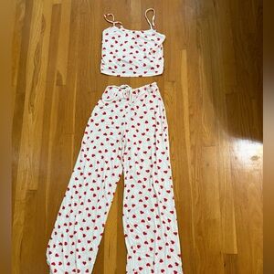 Skims red white heart valentines Lana del ray pajama pants and tank